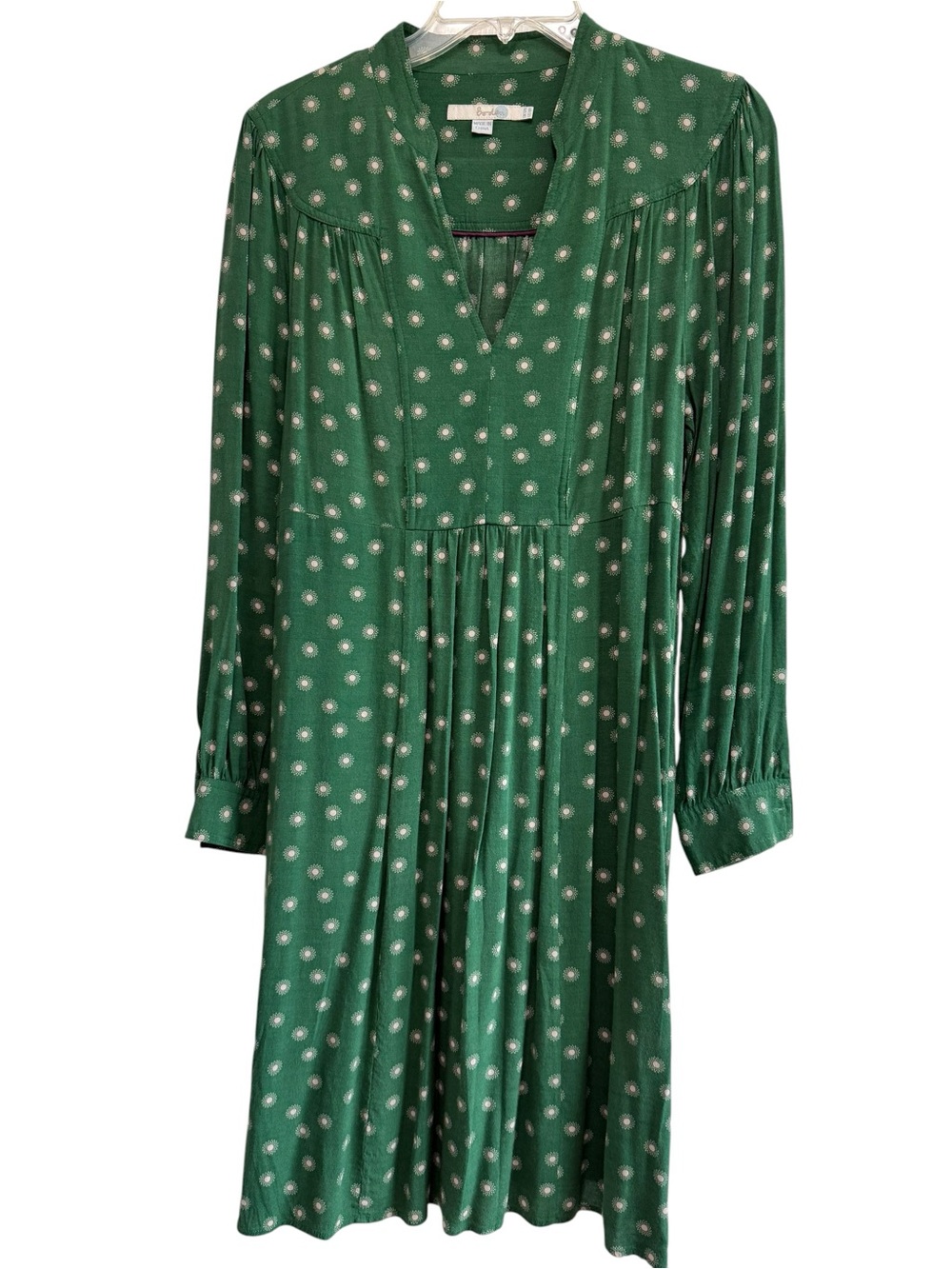Boden Emerald Green Long Sleeve Polka Dot Midi Dress